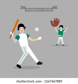 Isolated baseball player. The player beats the ball. Baseball elements. Flat design.