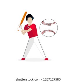Isolated baseball player. The player beats the ball. Baseball elements. Flat design.

