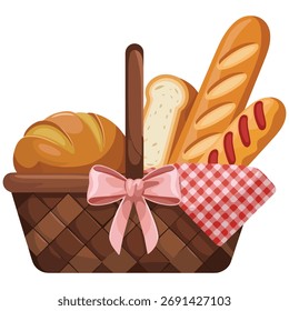Cesta aislada de Ilustración vectorial de pan