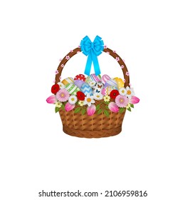 cesta aislada con vectores de huevos de pascua y flores