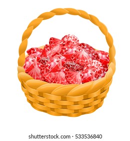 Isolated basket with red rubies. vector illustration. Game design