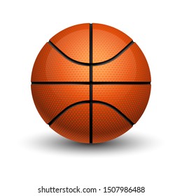 Isolated basketball ball with shadow. Sport leather sphere with shade. Rubber orange equipment for play or game, competition or sporting basket activity. Athletic and recreation, playing and leisure