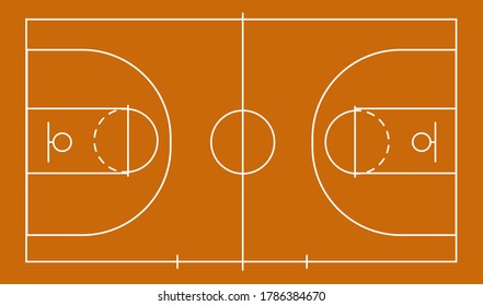 Isolated basketball field for ball game on the field in orange. Competitive sport on the site. Stadium with markings. Vector stock graphics. To plan a strategy for sites and applications.