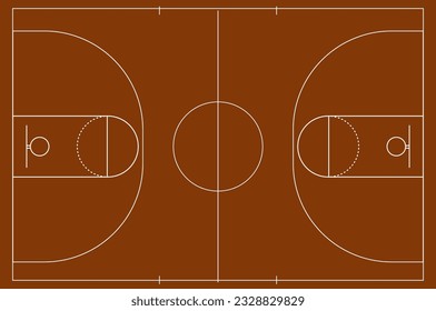 Isolated basketball field for ball game on a brown field. Competitive sport on the site. Stadium with markings. Vector stock graphics.