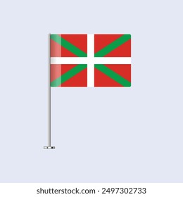 Isolated Basque Country Table Flag on Pole, Basque Flag Vector Design for Print and Web
