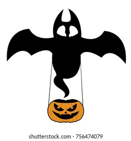 Isolated bat with pumpkin on a white background, vector illustration
