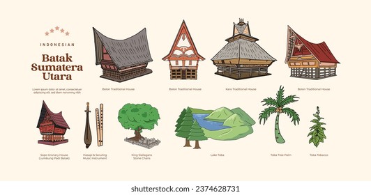 Isolated Batak North Sumatera Indonesia Landmark Illustration