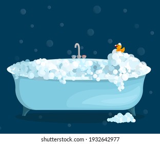 Isolated bath with soap bubbles and duck tub