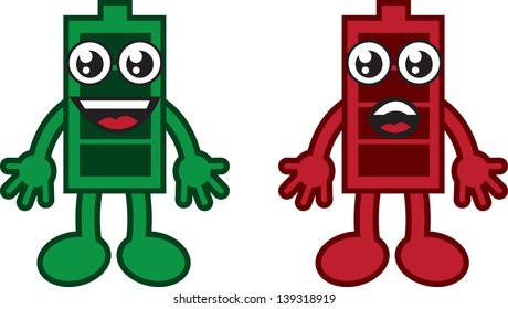 Isolated battery characters both full and empty.  