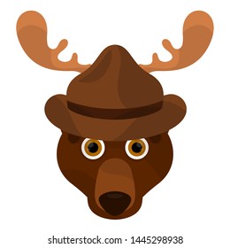 Isolated bear avatar with a hat with moose horns - Vector