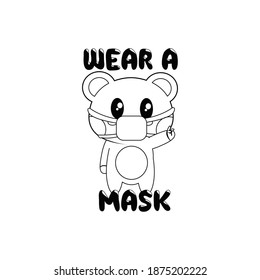 Isolated bear cartoon wearing a mask. Vector illustration