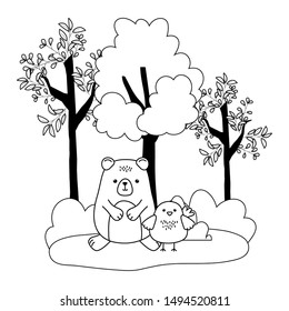 Isolated bear and chicken cartoon vector design