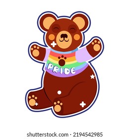 Isolated bear rainbow sticker vector illustration