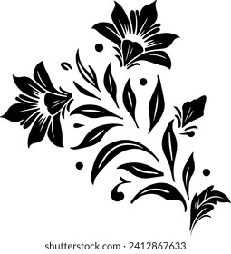 
Isolated beautiful floral ornament in vintage style on a transparent background. Black and white silhouette of a lily flower.