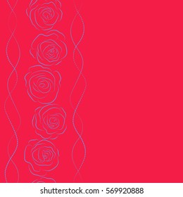 Isolated beautiful flowers drawn dashed in violet and red colors. Seamless floral background with copy space (place for your text). Vertical tropical colorful seamless pattern. Vector illustration.