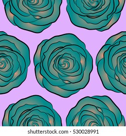 Isolated beautiful flowers drawn watercolor in blue and neutral colors. Tropical colorful seamless pattern. Vector illustration. Seamless floral background.