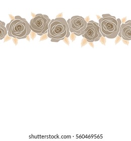 Isolated beautiful flowers drawn watercolor in beige colors. Vector illustration. Seamless floral background with copy space (place for your text). Horizontal tropical colorful seamless pattern.
