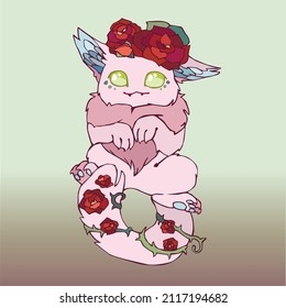 Isolated beautiful hand painted cute fantastic creature character. Cartoon style vector drawing.