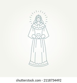 isolated beautiful queen feminine line art template vector illustration design. beauty queen or princess holding hearth with a glowing face