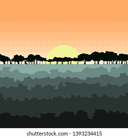 Isolated beautiful seascape with sunset illustration - Vector