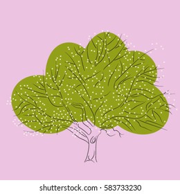 Isolated Beautiful spring blossoming apple tree on a pink background, vector illustration