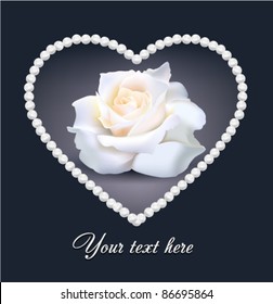 Isolated Beautiful Vector Wink Rose in the Pearl Heart isolated on background