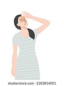 Isolated of a beautiful woman feeling worry and become a heat stroke Flat vector illustration.