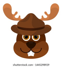 Isolated beaver avatar with a hat with moose horns - Vector