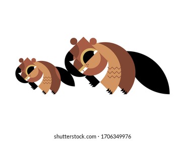Isolated beaver family on a white background