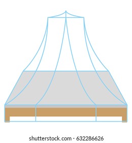 Isolated Bed With An Anti Mosquito Net, Vector Illustration