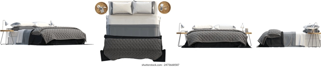 Isolated bed in carpet on white background