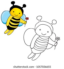  isolated bee character, book coloring page