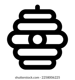 Isolated beehive in outline icon on white background. Hive, wild, animal. spring