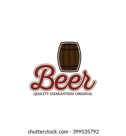 Isolated beer barrel icon and text on a white background