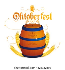 Isolated beer barrel with text and wheat on a white background