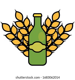 Isolated beer bottle icon with wheats - Vector