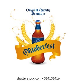 Isolated beer bottle with text and wheat on a white background