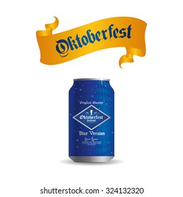Isolated beer can with text and a ribbon on a white background