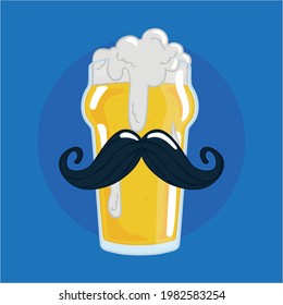 Isolated Beer Drinking Glass With A Mustache And Foam