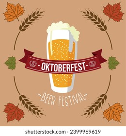 Isolated beer glass with foam Oktoberfest festival poster Vector illustration