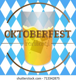 Isolated beer glass on a textured background, Oktoberfest vector illustration