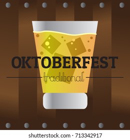 Isolated beer glass on a wooden background, Oktoberfest vector illustration