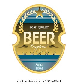 Isolated beer label with blue and golden elements
