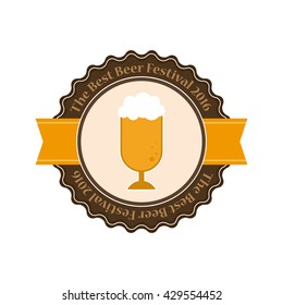 Isolated beer label with a ribbon, text and a glass of beer