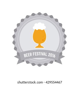 Isolated beer label with a ribbon with text and a glass of beer