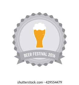 Isolated beer label with a ribbon with text and a glass of beer
