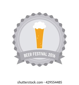 Isolated beer label with a ribbon with text and a glass of beer