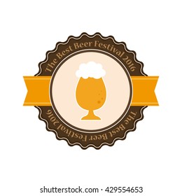 Isolated beer label with a ribbon, text and a glass of beer