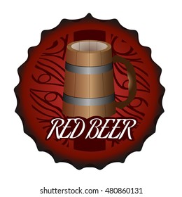 Isolated beer label with a wooden mug, Vector illustration