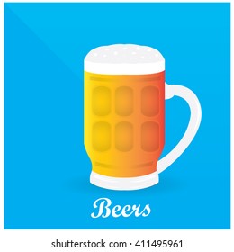 Isolated beer mug with beer and foam on a blue background